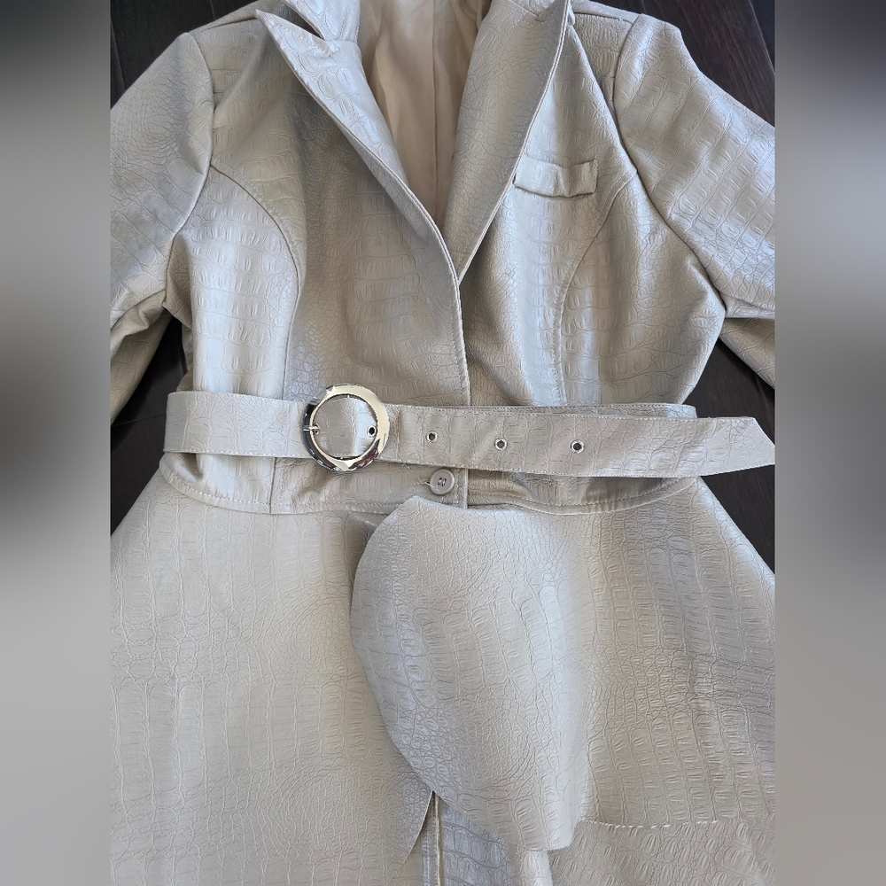 faux leather Beige Women's Trench Coat - Picture 5 of 9